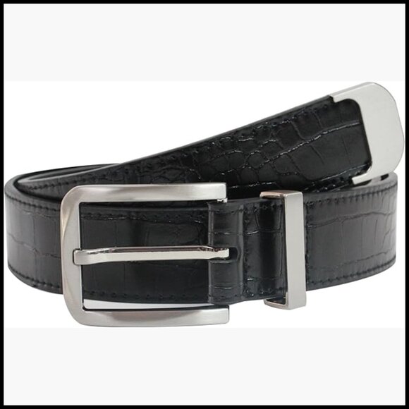 Faux Leather Crocodile Grain Wide Belt with Silver Buckle main image 6